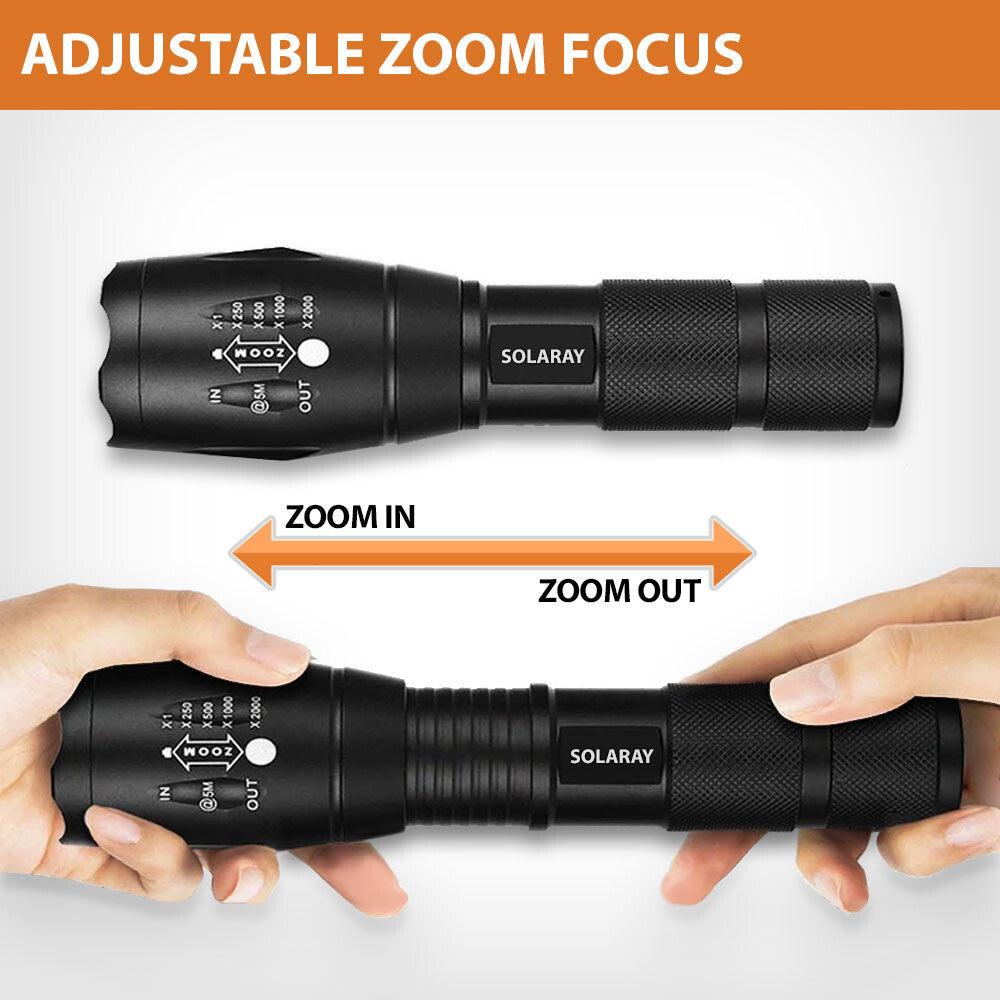 Rechargeable LED Tactical Flashlight 2-Pack, Waterproof Work Light with Holster
