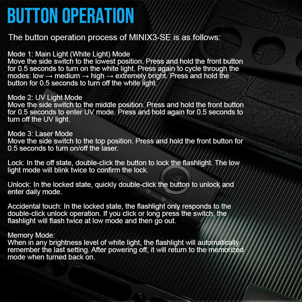 Rechargeable Mini LED Flashlight with UV Light & Laser - Waterproof