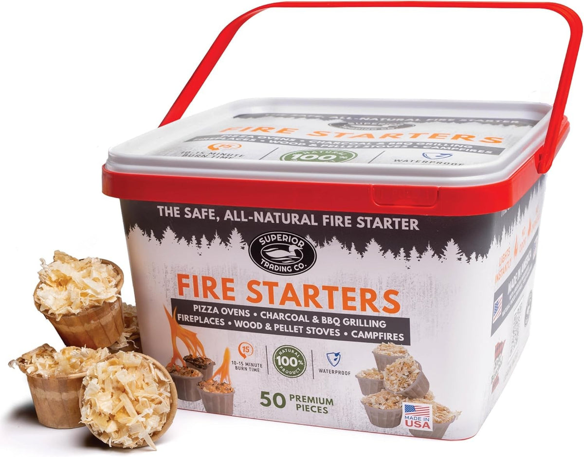 Fire Starter Pods in Plastic Bucket for Campfires BBQ Grills & Fireplaces