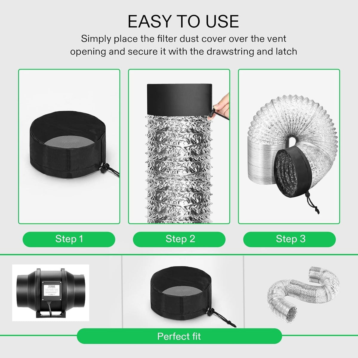 Grow Tent Vent Cover with Elastic Band & Buckle - Dust Filter for 4, 6, 8 Inch Vents