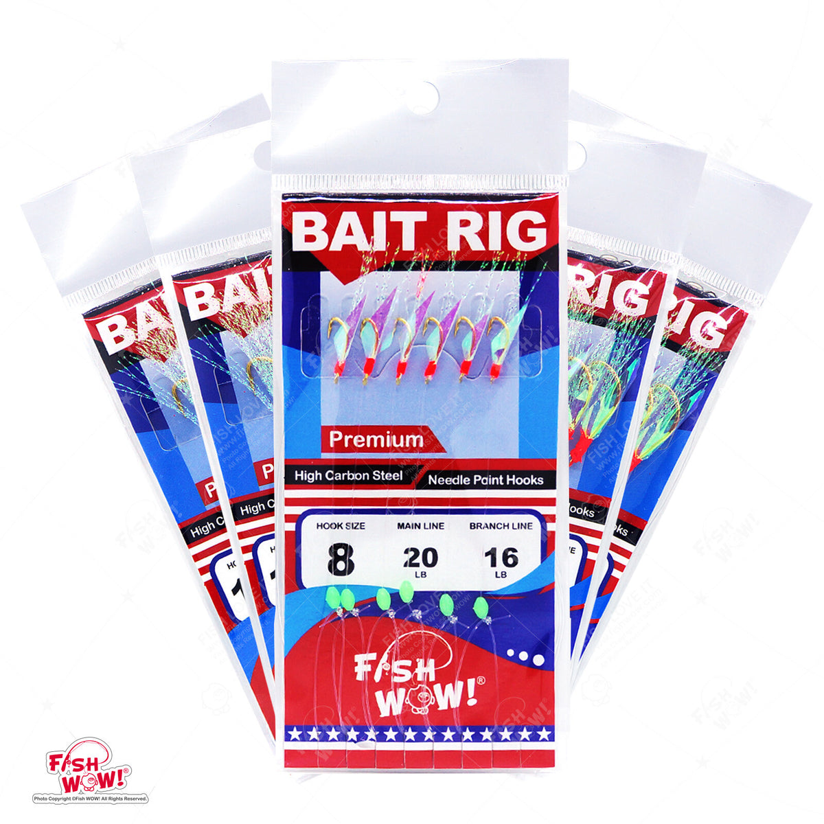 Fishing Sabiki Rig with 6 Gold Hooks Size 8 Glow Beads Premium