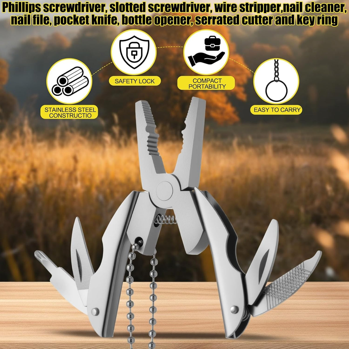 Mini Folding Multi Tool Pliers for Camping Fishing Travel Keychain