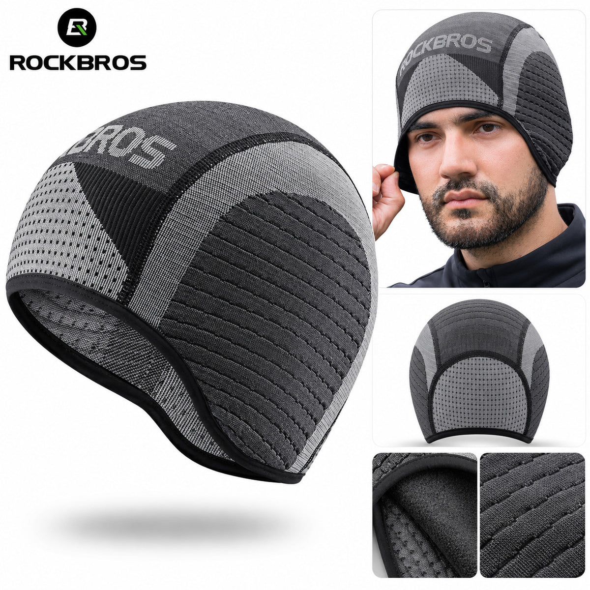 Winter Cycling Skull Cap with Ear Cover Thermal Fleece Helmet Liner Men Women