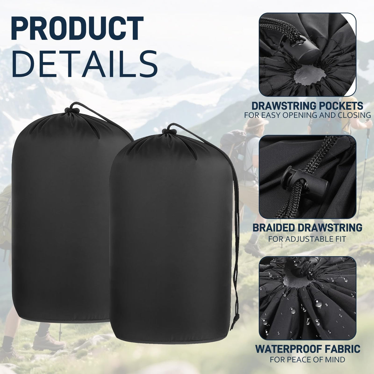 Waterproof Outdoor Storage Sack 12x24 Inch Nylon Gear Organizer - 2 Pack
