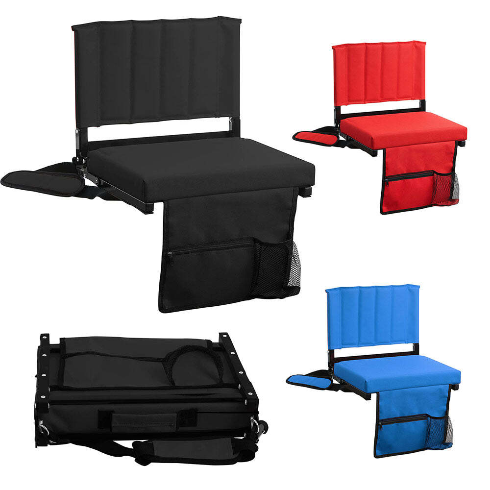 Padded Stadium Seat with Back Support, Cup Holder, Shoulder Strap