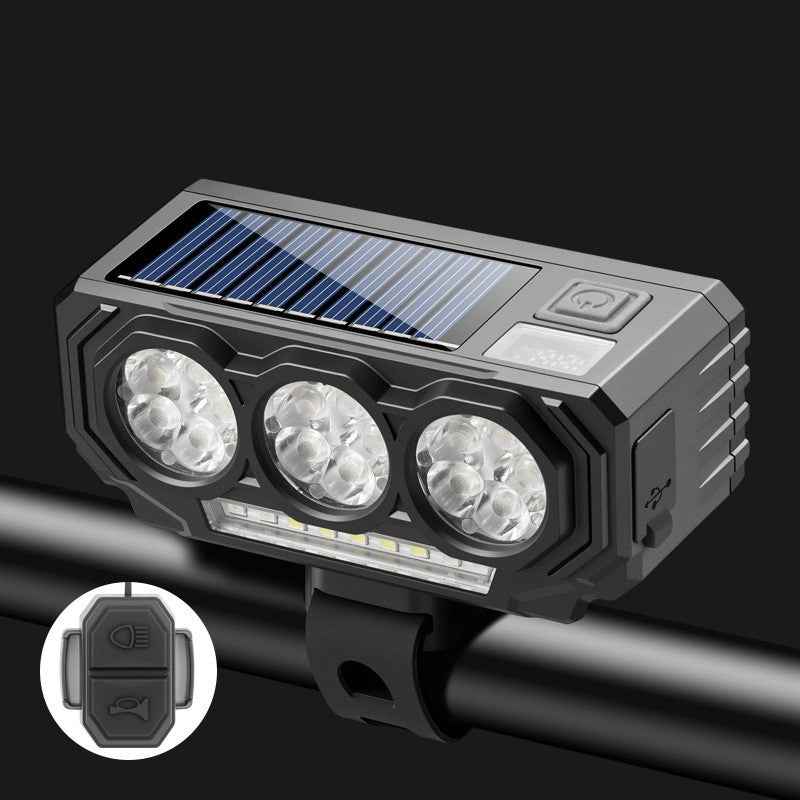 Solar USB Rechargeable Bike Light with Bright LED Beam & Loud Horn