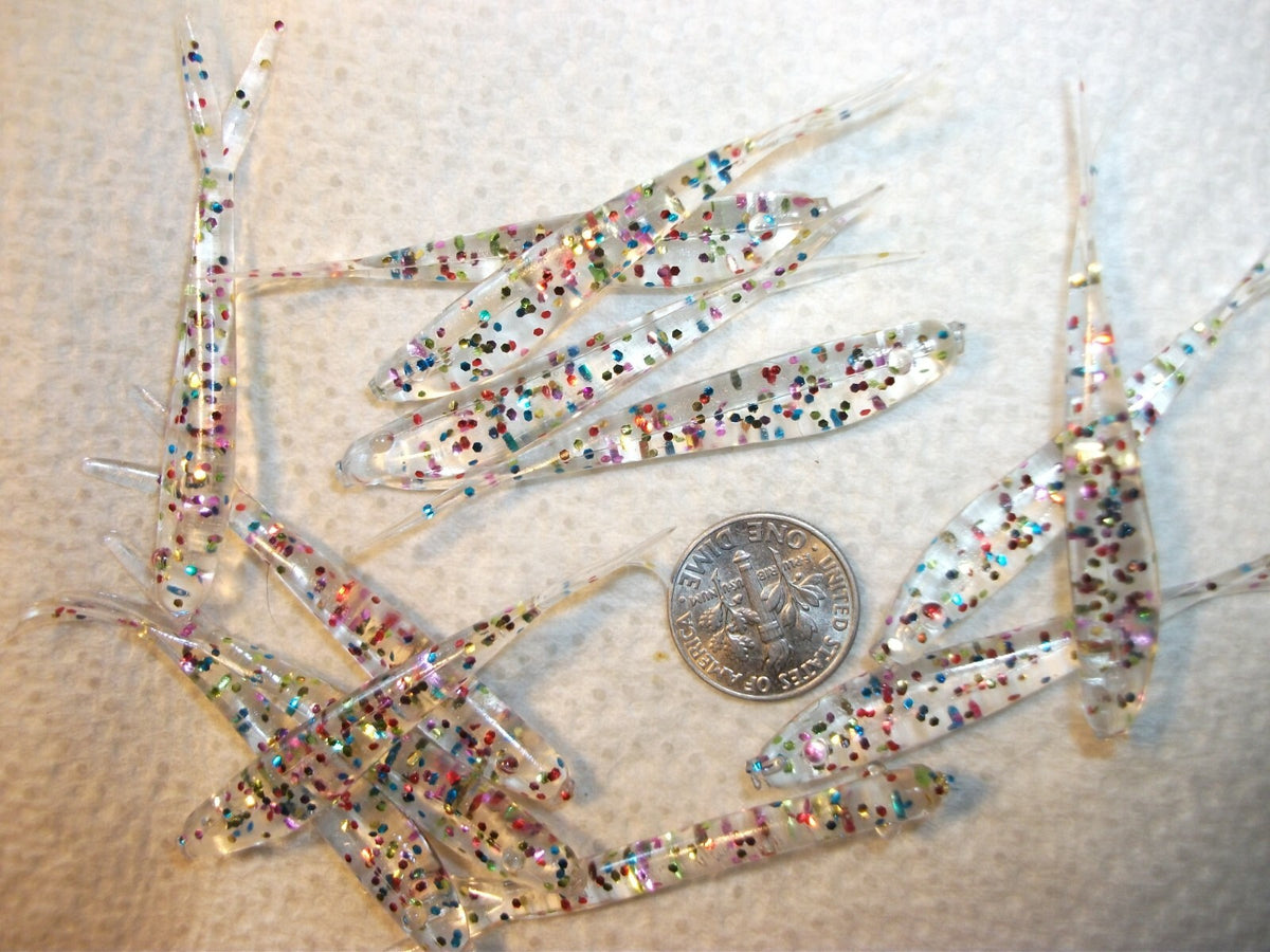 Rainbow Trout Glitter Soft Plastic Minnows & Grubs - Crappie & Bass Lures 2.25"
