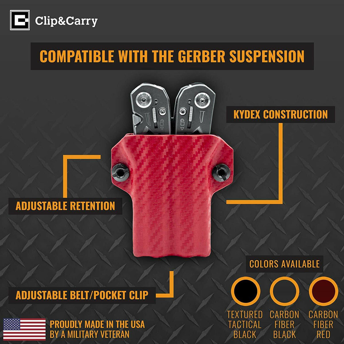 Kydex Multi-Tool Sheath for Gerber Suspension - Made in USA, Adjustable Carry