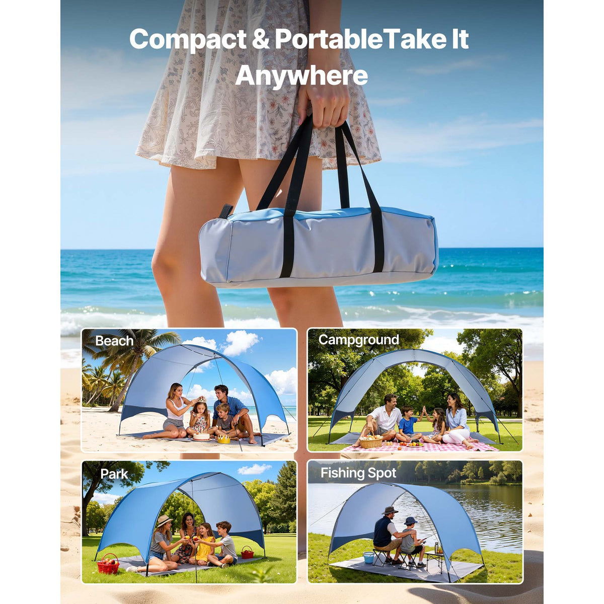 Portable Beach Tent Sun Shelter with UPF 50+ Protection for 4 People