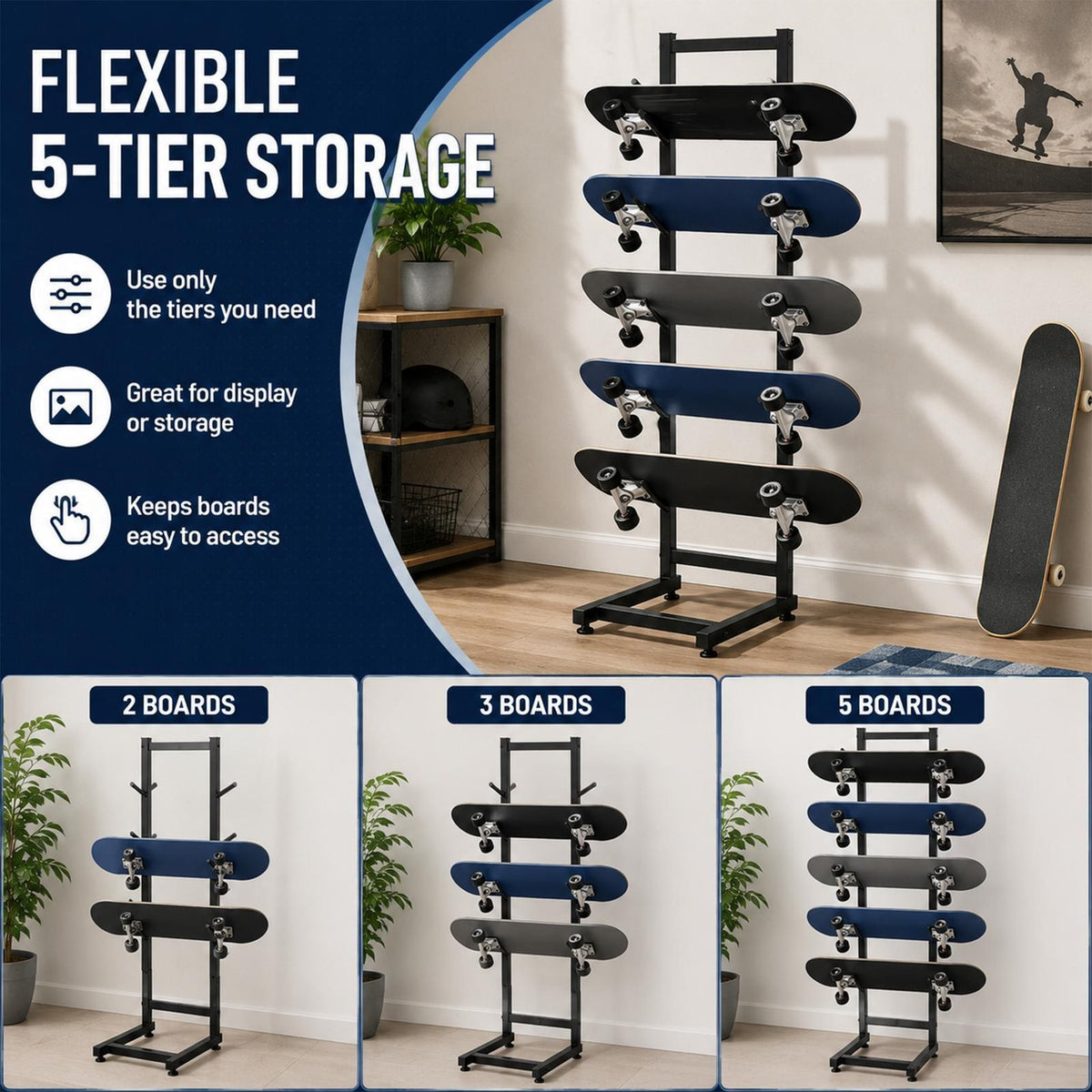 5-Layer Skateboard & Snowboard Storage Rack Floor Stand Organizer