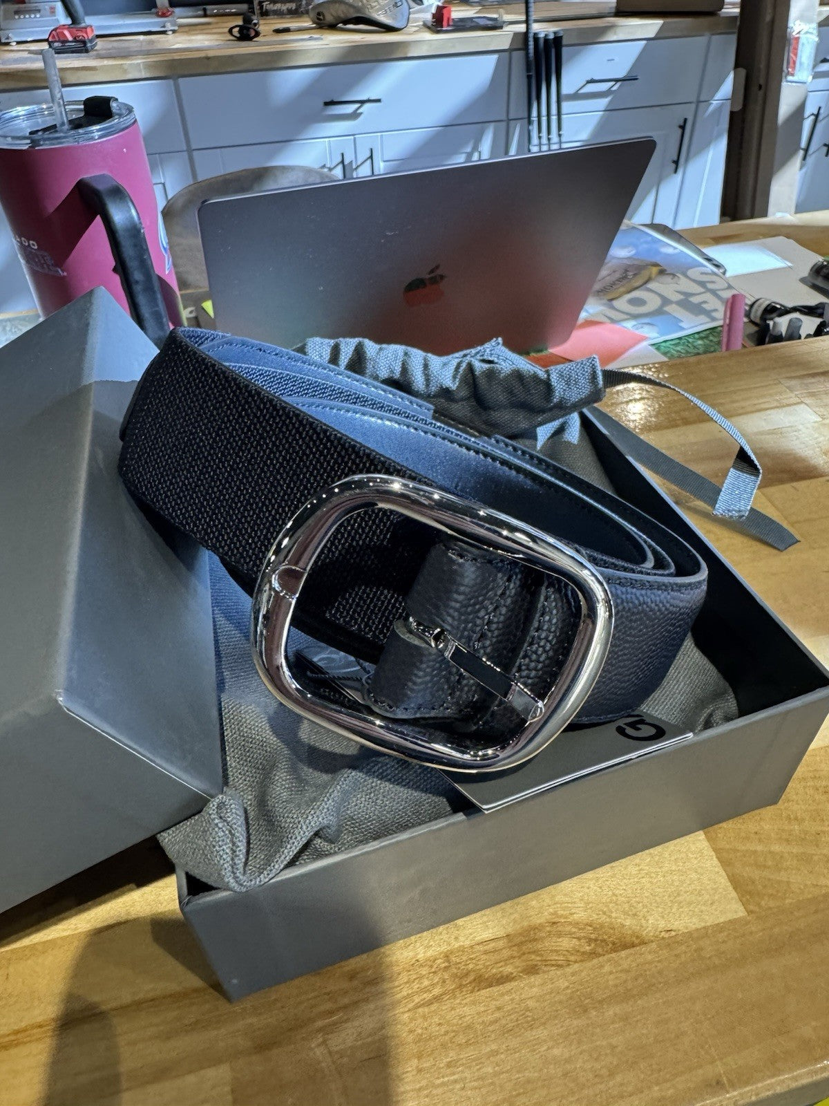 Men's Dark Blue Golf Belt - Adjustable 38 Inch Belt for Golfing
