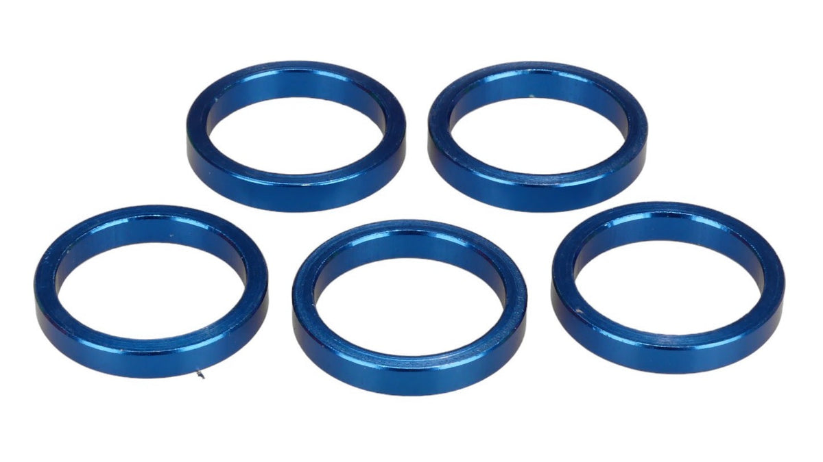 Blue Anodized Aluminum Bicycle Headset Spacers Set of 5 - 1" Threadless MTB Road Mini