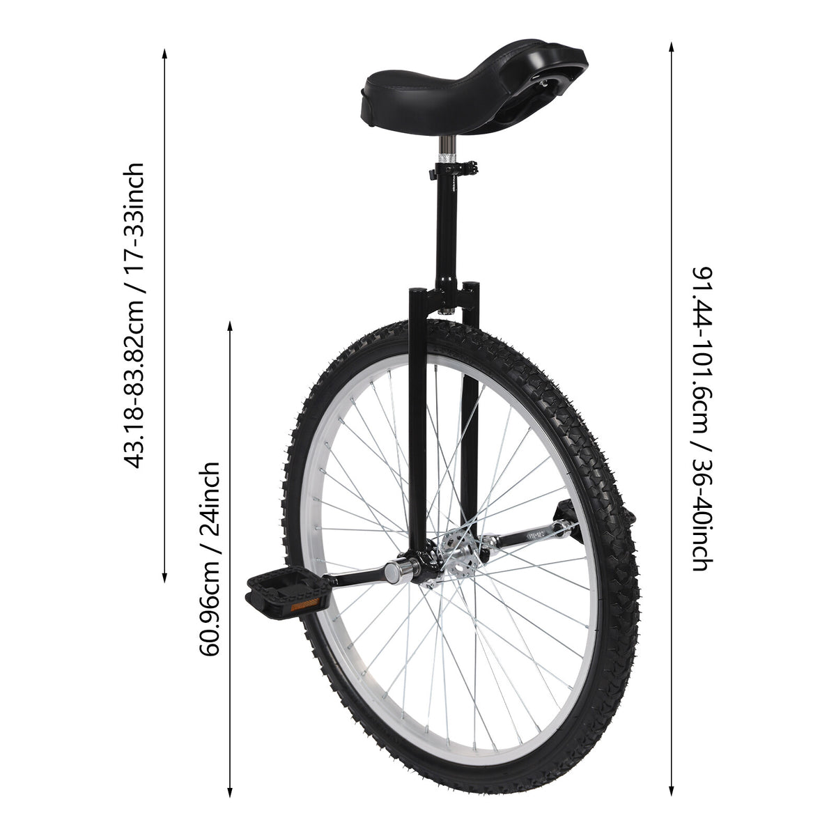 24-Inch Adjustable Unicycle for Adults, Steel Frame, Unisex Ride Bike