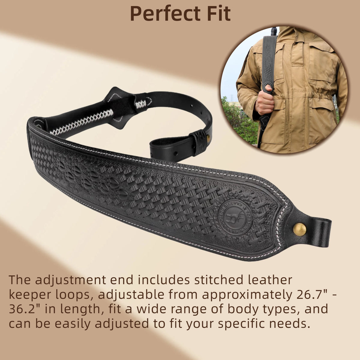 Adjustable Leather Rifle Sling with Non-Slip Backing & Thumb Hole - Hunting Accessory