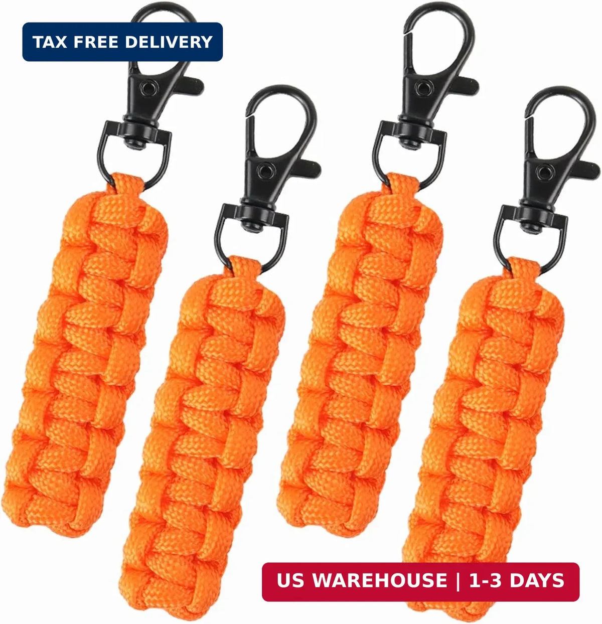 Paracord Zipper Pull Replacement Set with Metal Clasp for Backpack, Jacket, and Gear - Orange
