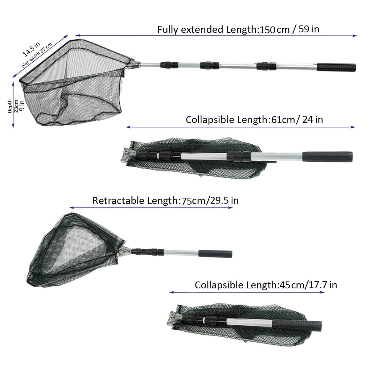 Fishing Landing Net with Telescoping Aluminum Pole - 59 Inch, Silver