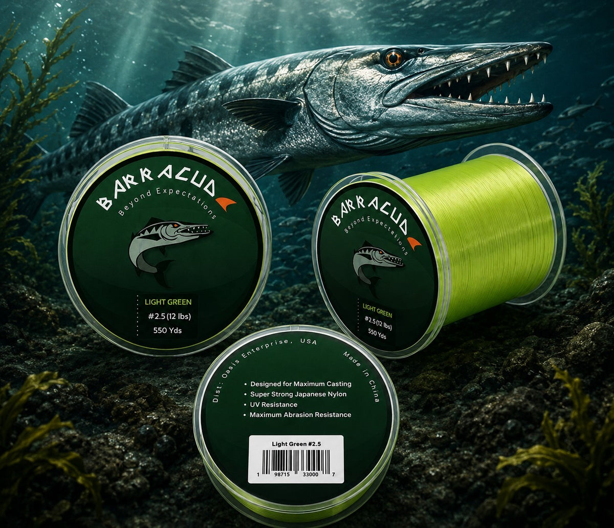 Super Strong Fishing Line 550yds Monofilament Light Green 8-28lb Varieties