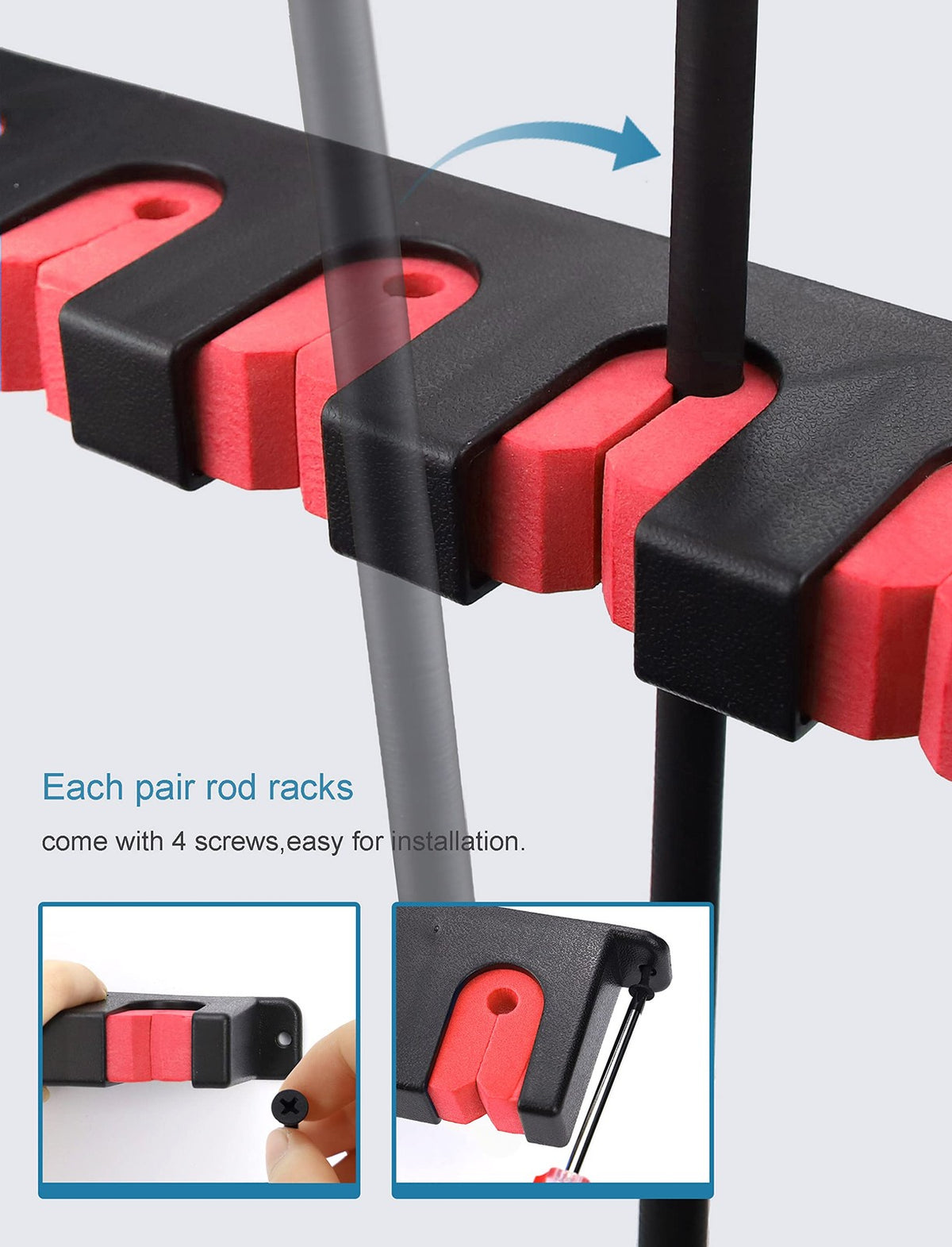 6-Rod Wall Mount Fishing Pole Holder Rack Storage Wall Mount Horizontal