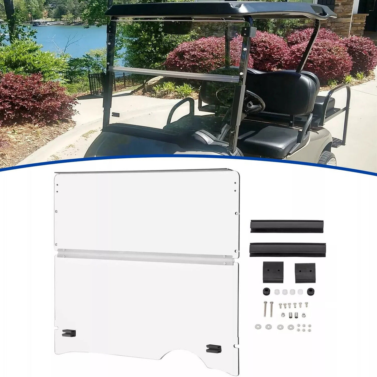 Foldable Clear Windshield for Golf Cart EZGO RXV 2008-Present Impact-Resistant