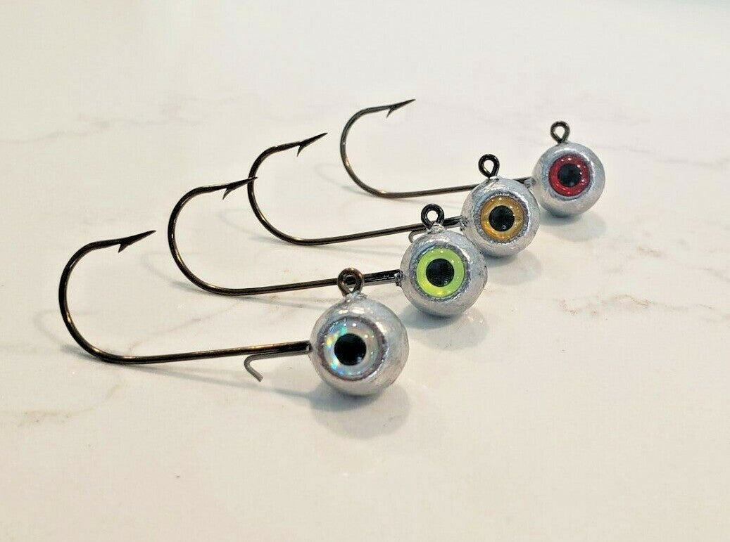 Unpainted Fish Jig Heads with 3D Eyes - Multiple Weights & Colors, Pack of 5