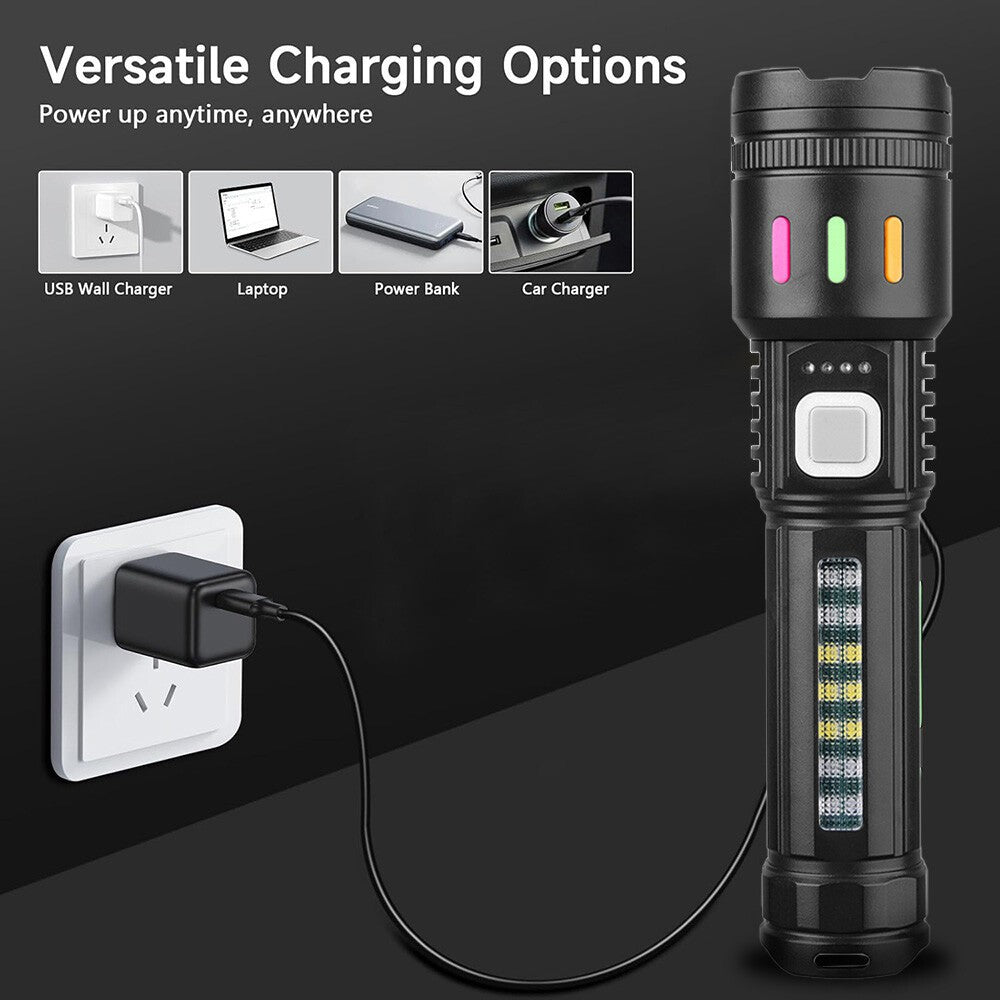 Rechargeable LED Tactical Flashlight with 5 Modes & Zoom, Waterproof, 99000000lm