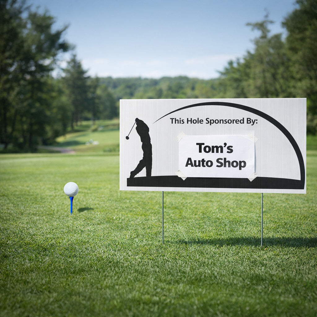 Golf Tournament Hole Sponsor Yard Signs 12x24 with Stakes - 18 Pack