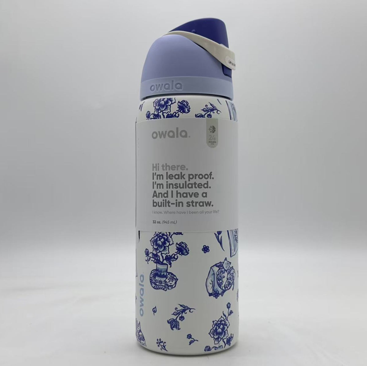 Insulated 32oz Water Bottle with Leak-Proof Lid and Built-in Straw - Limited Edition Delft Cats