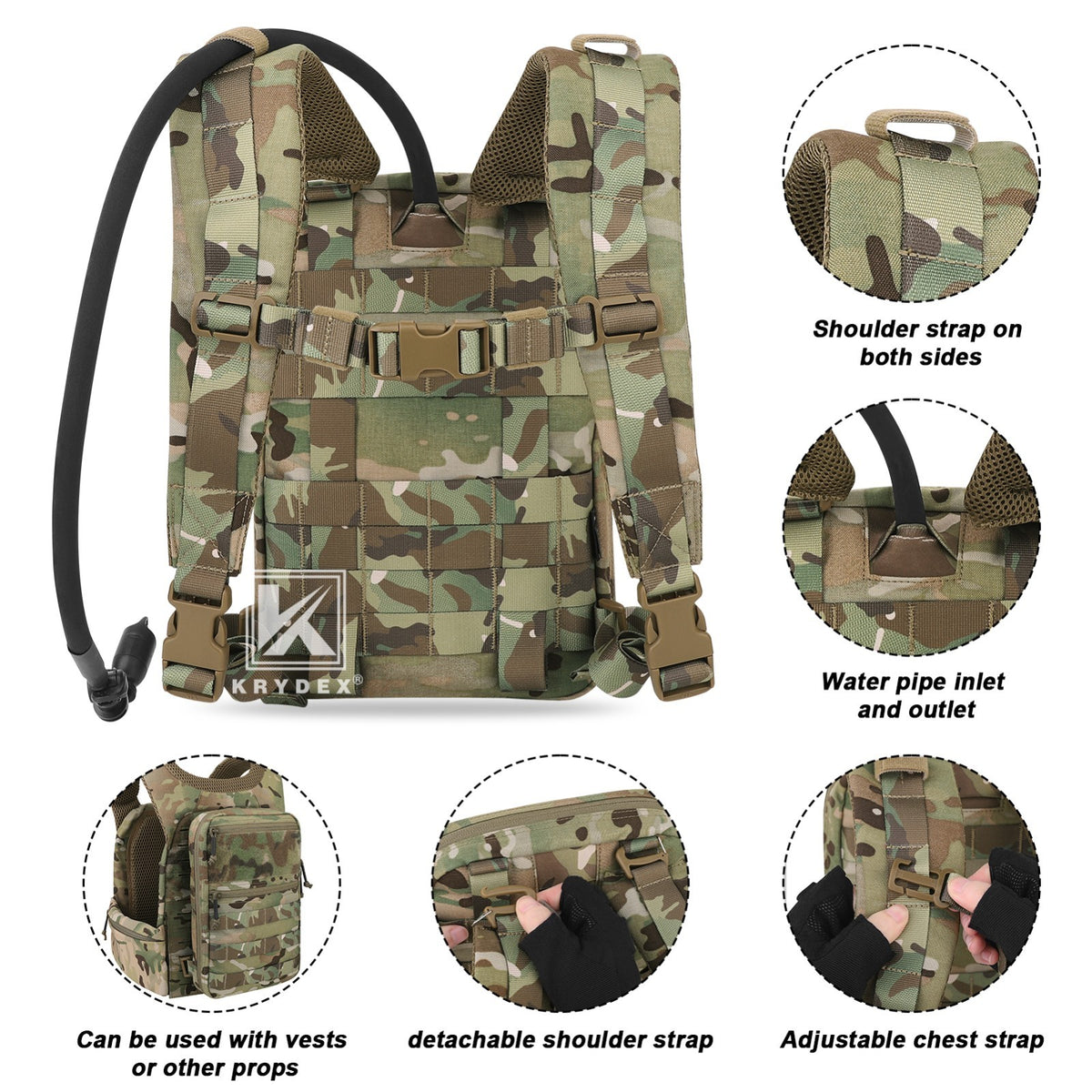 Tactical Hydration Pack with 1.5L Water Bladder MOLLE Backpack