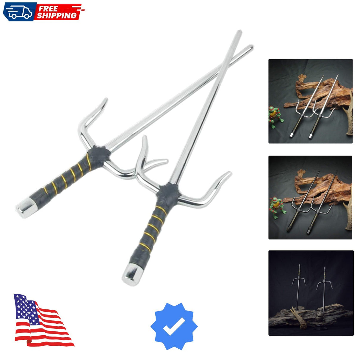 Octagon Metal Martial Arts Sai Set Multi Size Black and Silver