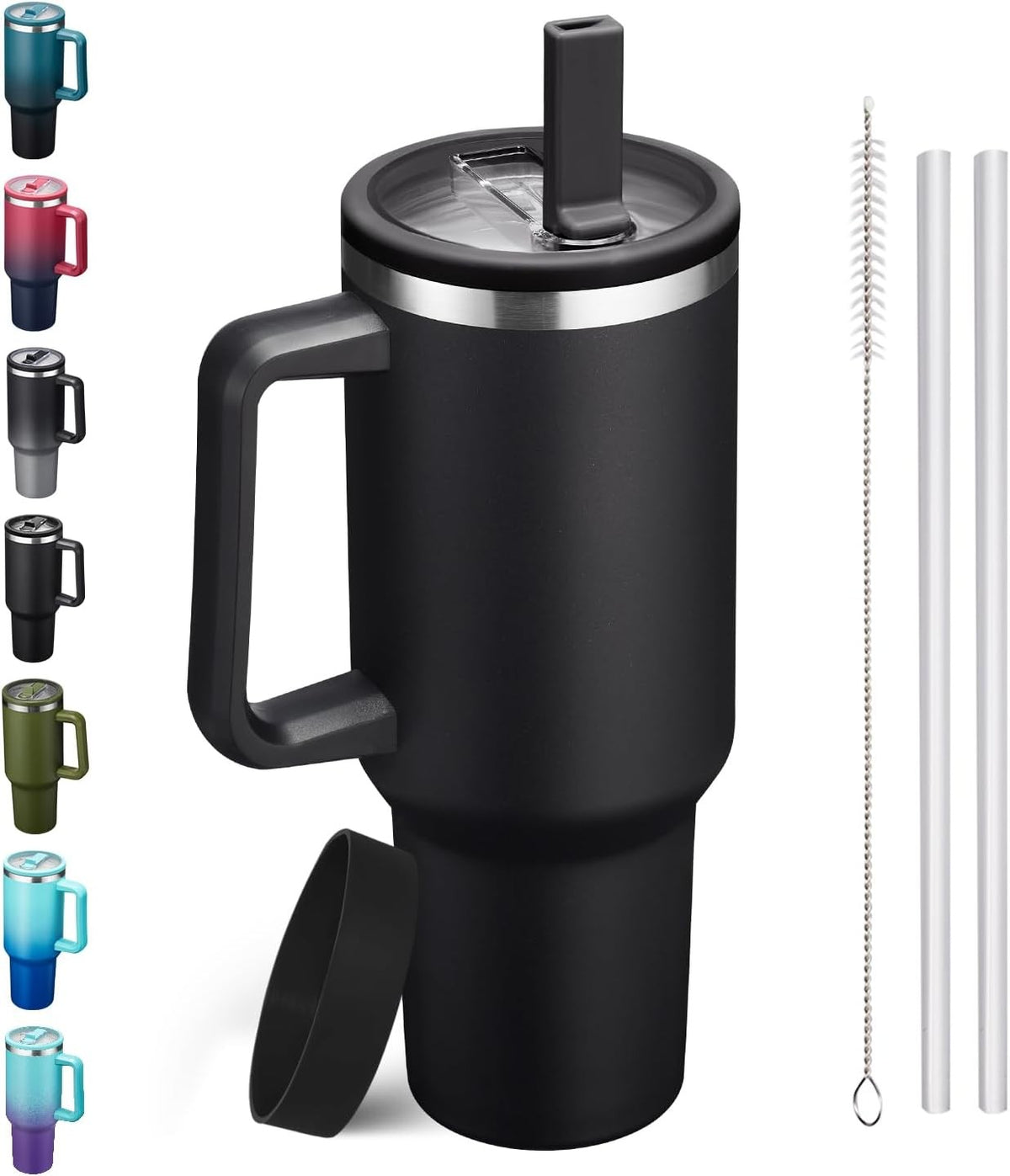 Insulated 40 Oz Water Bottle with Handle Flip Straw Leak-Proof & Cup Boot