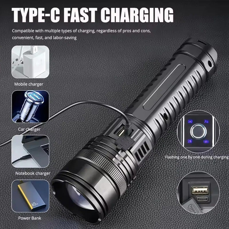 Rechargeable LED Flashlight Tactical Torch Zoomable Waterproof Camping Hunting