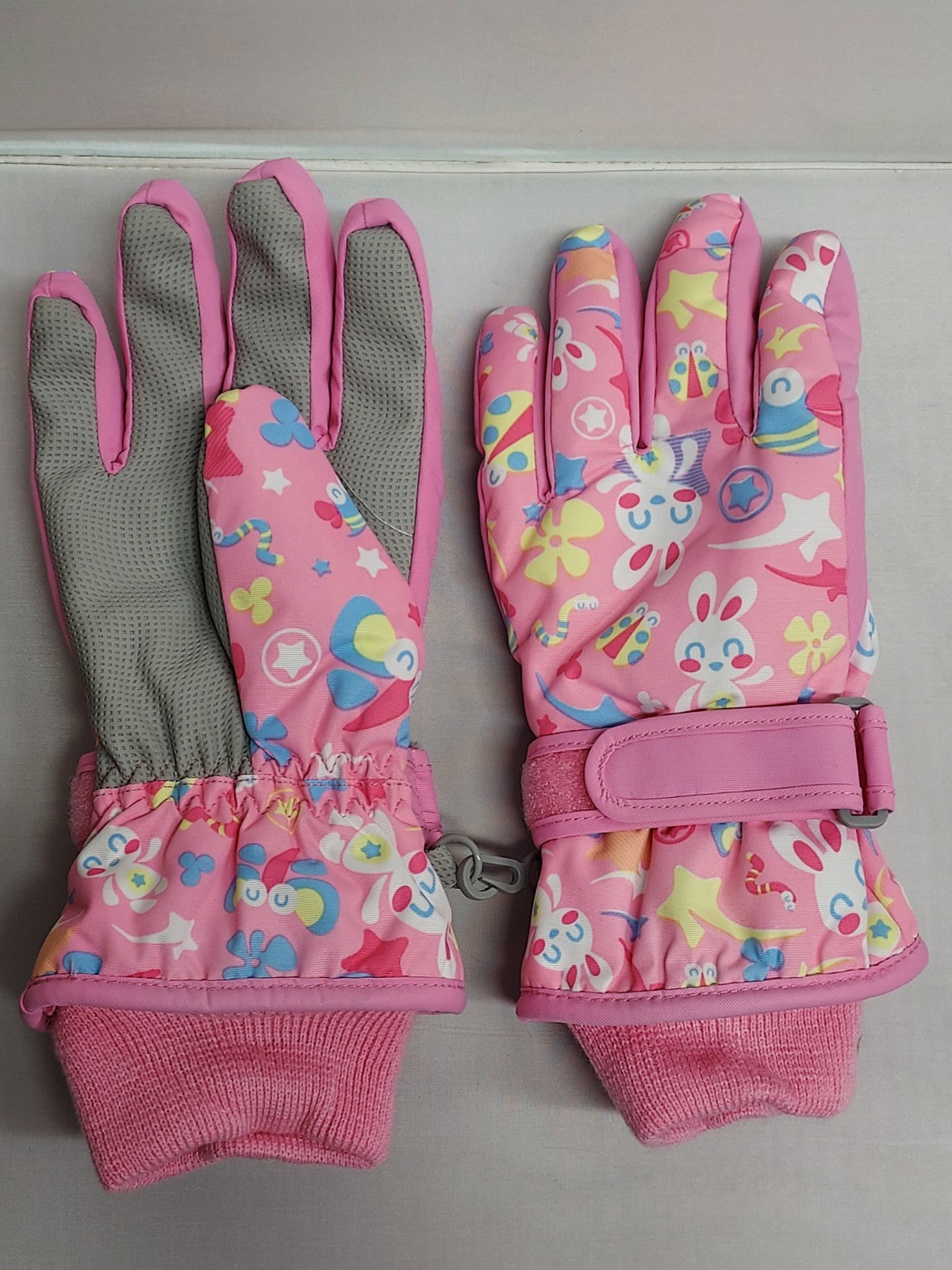 Kids Pink Bunny Winter Snow Ski Gloves Size Large