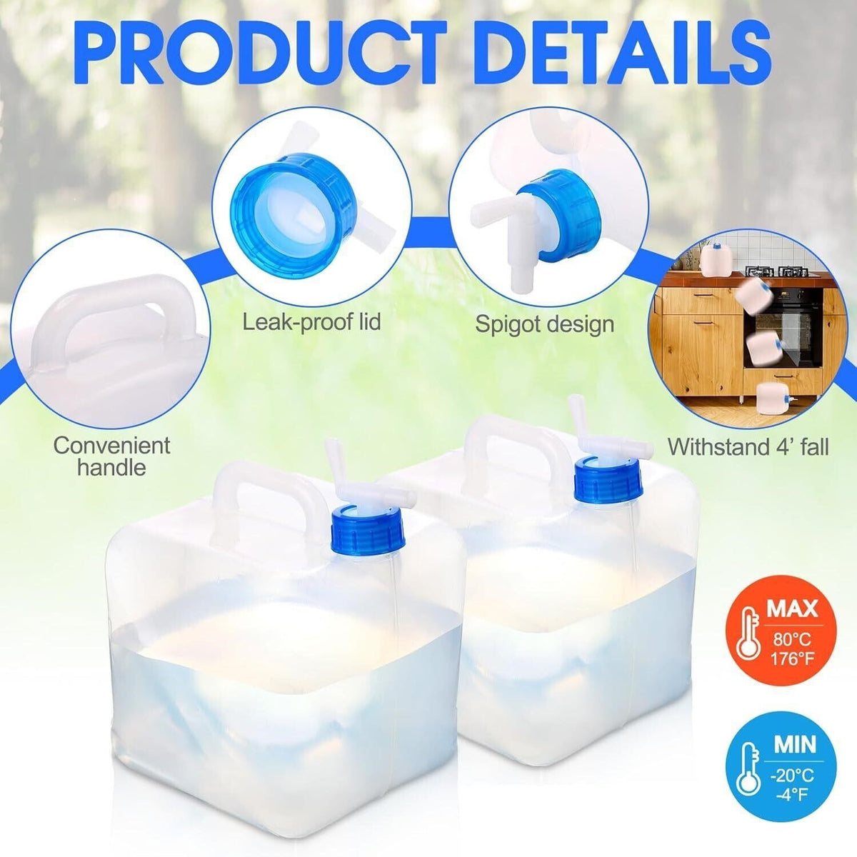 Portable Water Container 1.3 Gallon with Spigot for Easy Pouring