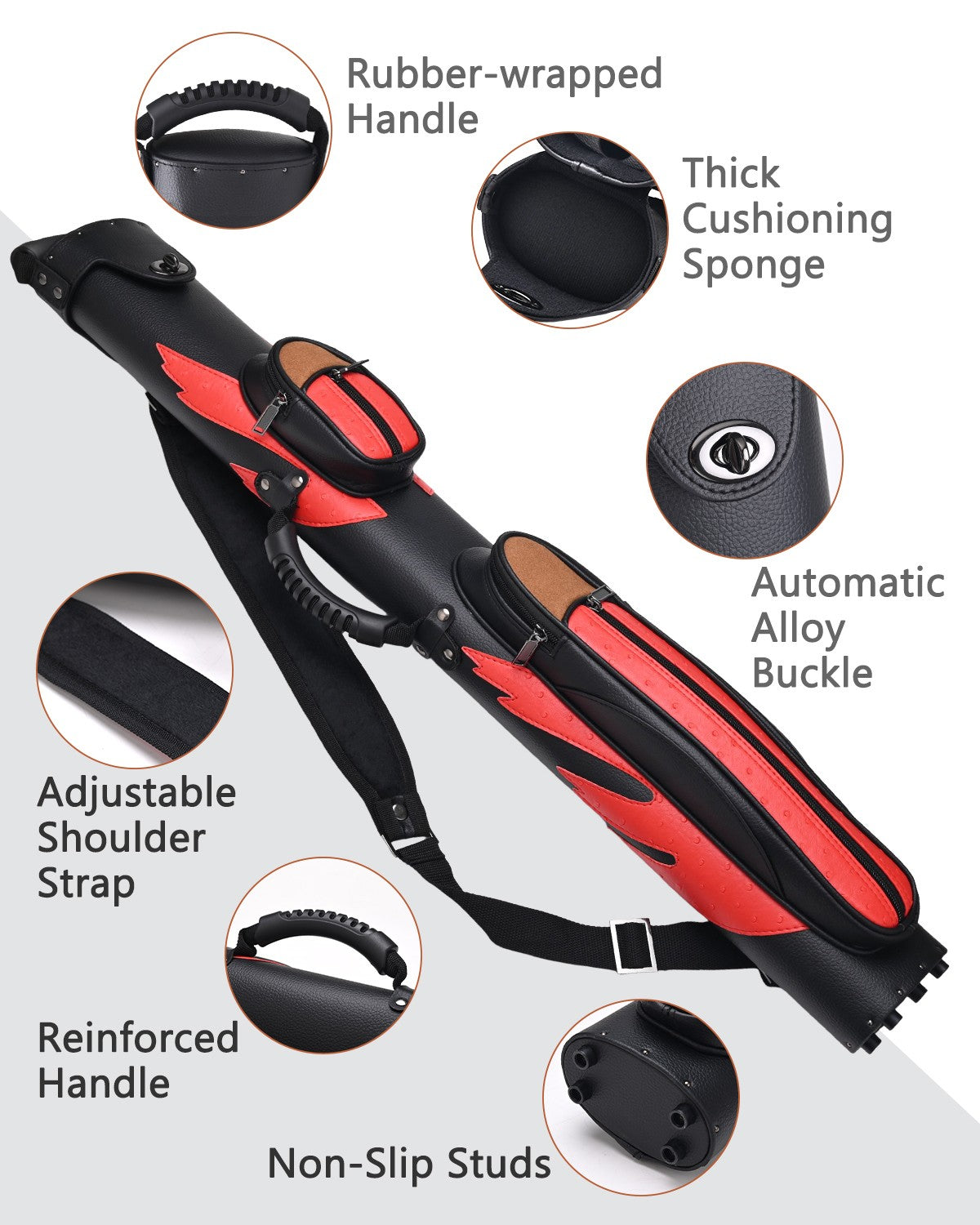 2x2 Hard Pool Cue Case 2B2S Spring Loaded PU Leather 2 Pockets