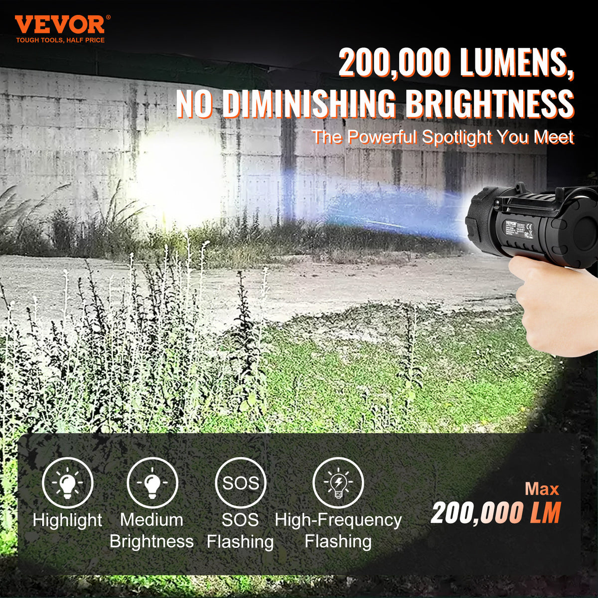 Rechargeable LED Spotlight Flashlight 200,000LM Waterproof Handheld Torch