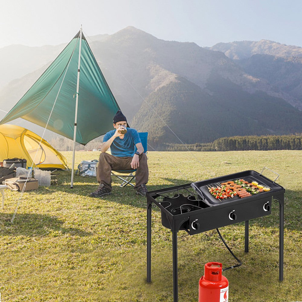 Portable 225,000-BTU 3 Burner Gas Camping Stove Grill Outdoor Cooker