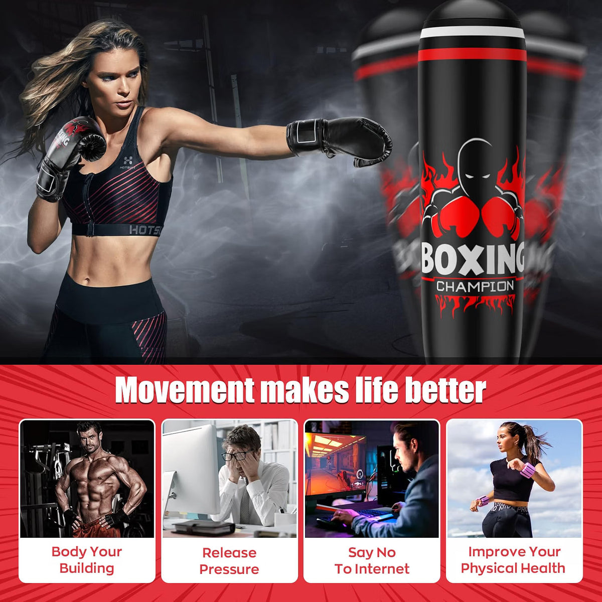 70-Inch Freestanding Punching Bag with Stand - Heavy-Duty Boxing & Kickboxing Equipment