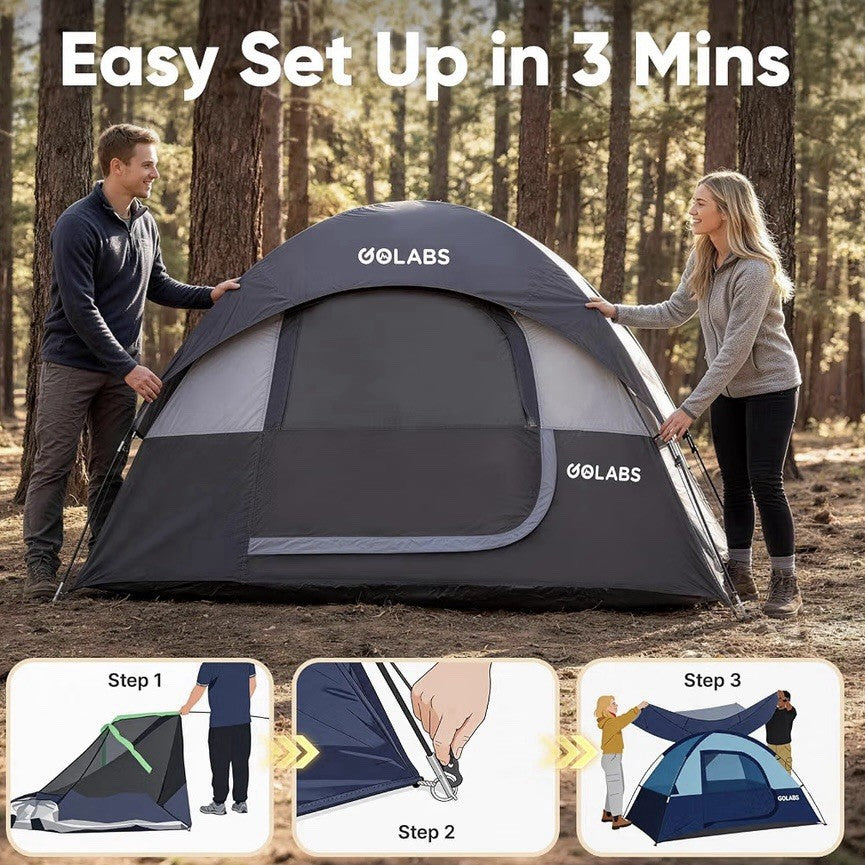 2 Person Camping Tent with Mesh Top & Easy Setup - Waterproof Lightweight Shelter