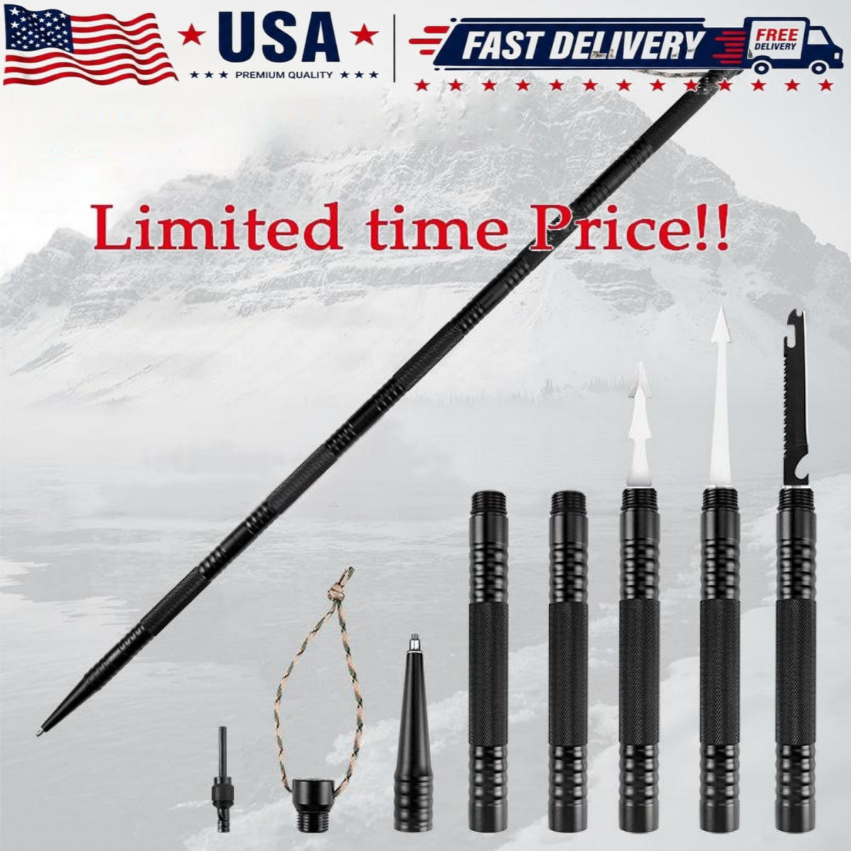 Multi-Functional Collapsible Hiking Pole with Emergency Whistle & Compass