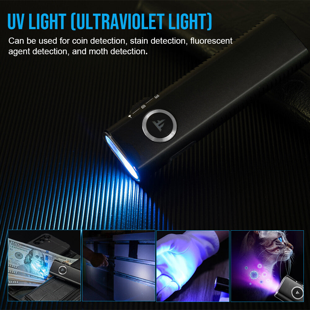 Rechargeable Mini LED Flashlight with UV Light & Laser - Waterproof