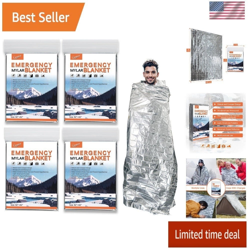 Large Emergency Mylar Thermal Blankets 82x62 Inches Pack of 4