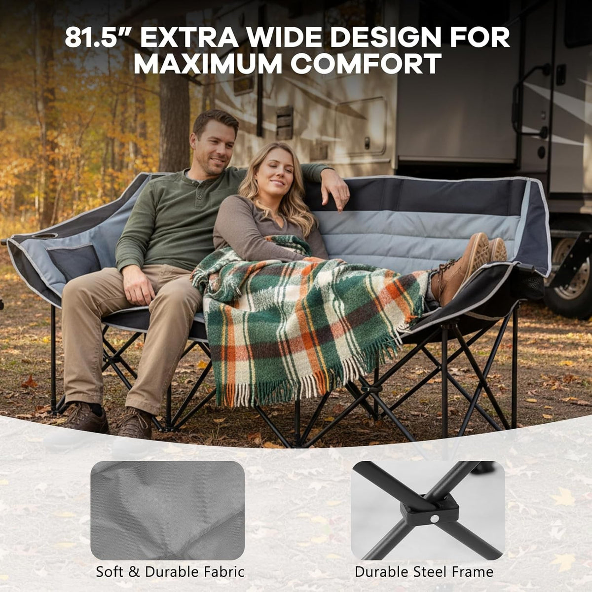 Oversized 3-Person Camping Chair with Cup Holders and Side Pockets