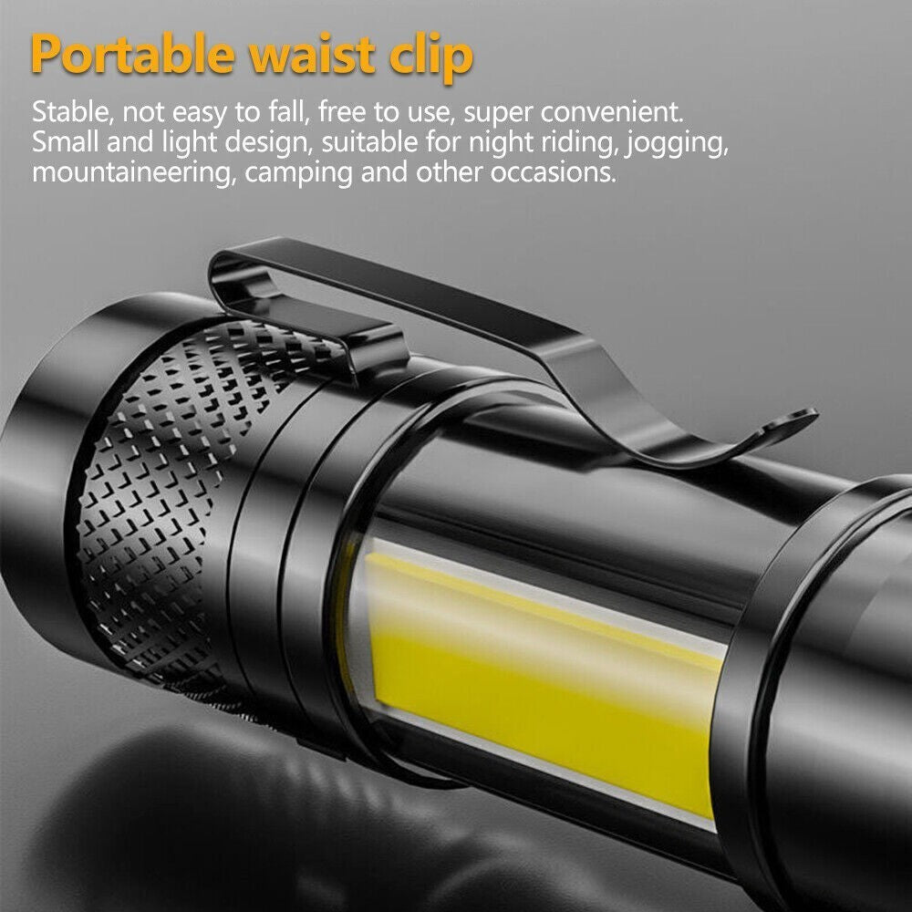 Mini USB Rechargeable LED Flashlight Torch with Zoom & Waterproof Camping Lamp