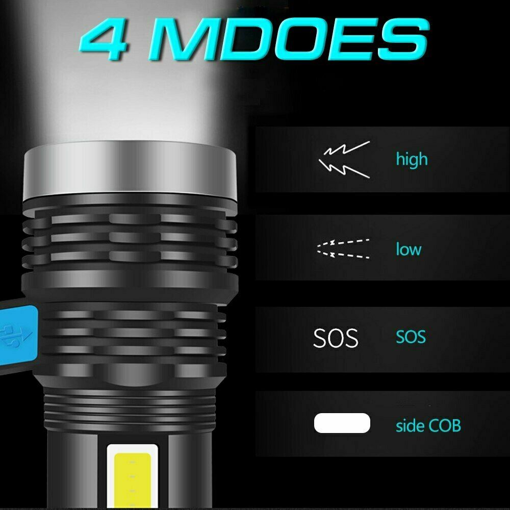 High Lumen Rechargeable LED Tactical Flashlight with 500m Beam, Waterproof