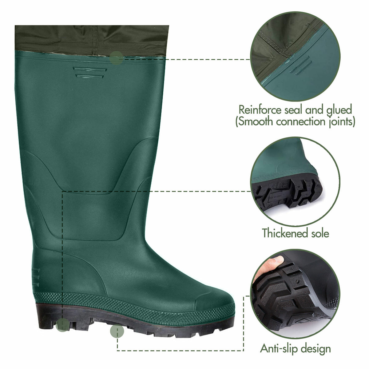 Breathable Waterproof Nylon PVC Fishing Chest Waders with Wading Boots - Army Green