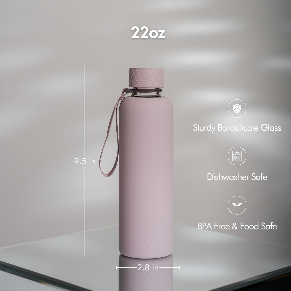 Glass Water Bottle with Silicone Sleeve 22 oz - Leakproof & Portable