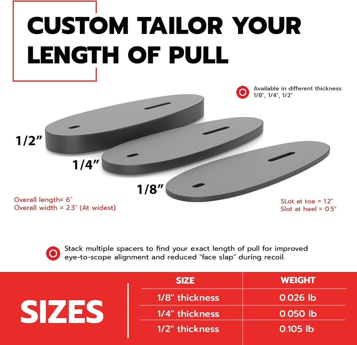 Adjustable Recoil Pad Spacer for Shotgun and Rifle Length of Pull
