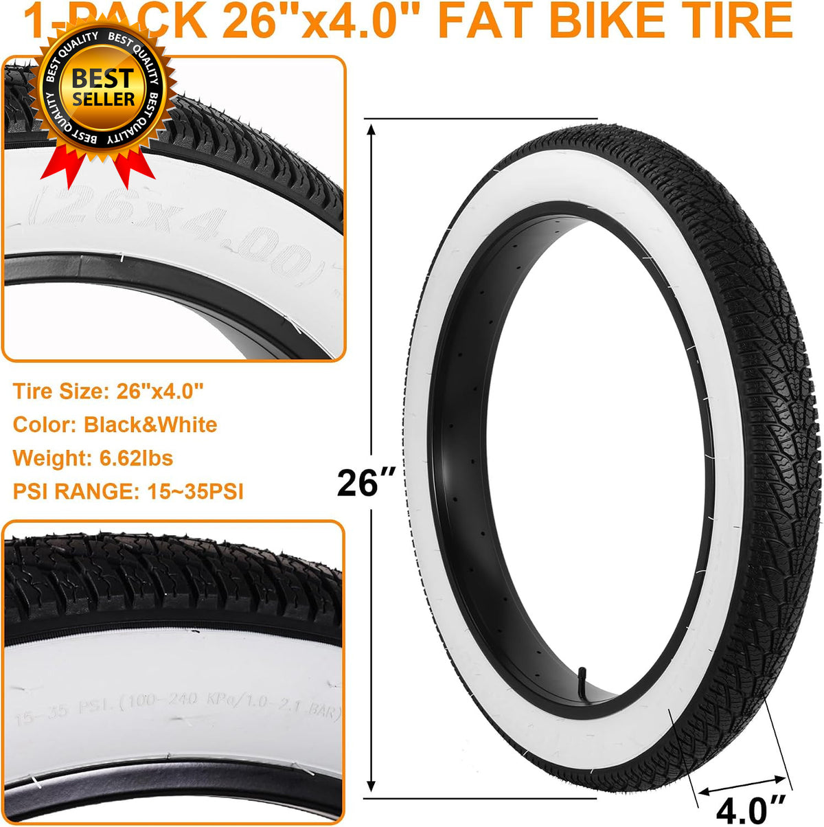 26X4.0 Fat Bike Tire and Tube Set - Foldable Mountain & E-Bike Tire