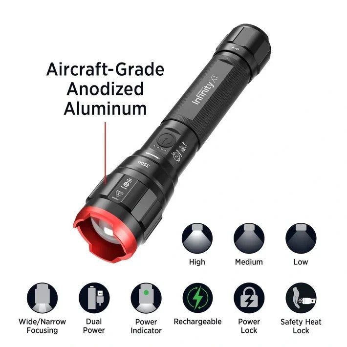 Dual Power 3500 Lumen Focusing Flashlight 2-Pack - Rechargeable Outdoor LED