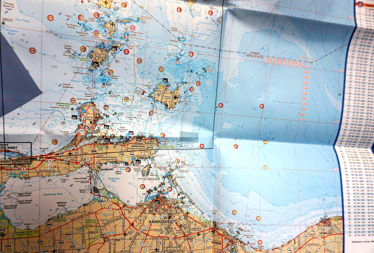 Waterproof Fishing Map for Lake Erie Western Basin with GPS Points - Great Lakes Series
